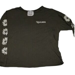 French Pastry Wildflowers Long Sleeve Olive Green Casual Top Size M